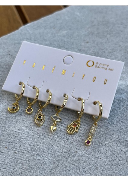 Göz ve El Desenli Altılı Küpe