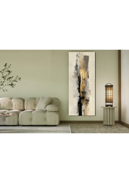 Panoramik Altın ve Siyah Soyut Doku Kanvas Tablo – Modern Lüks Tarz Dikey Duvar Dekoru fiyatları