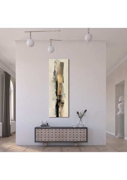 Panoramik Altın ve Siyah Soyut Doku Kanvas Tablo – Modern Lüks Tarz Dikey Duvar Dekoru indirimleri