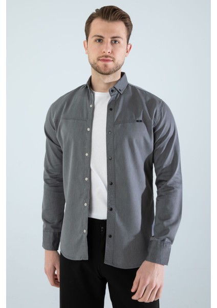 Erkek Gömlek Slim Fit Cepsiz Kot Gömlek