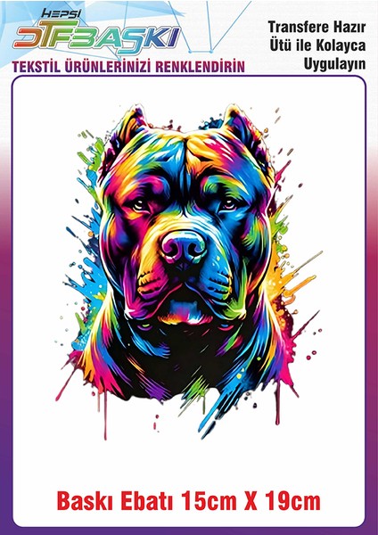 Renkli Pitbull Ütü ile Yapışan Kumaş Tekstil Kıyafet Dtf Baskı