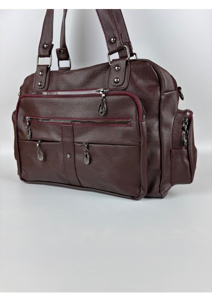 Kadın Suni Deri Bordo Çok Bölmeli Büyük Maxi Boy Omuz Çantası fırsatları