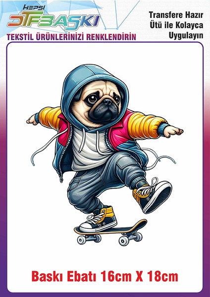 Kaykaylı Köpek Ütü ile Yapışan Kumaş Tekstil Kıyafet Dtf Baskı