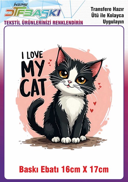 I Love My Cat Ütü ile Yapışan Kumaş Tekstil Kıyafet Dtf Baskı