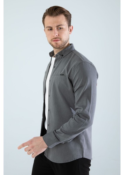 Erkek Gömlek Slim Fit Cepsiz Kot Gömlek
