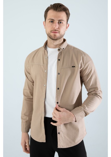 Erkek Gömlek Slim Fit Cepsiz Kot Gömlek