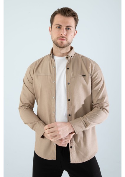 Erkek Gömlek Slim Fit Cepsiz Kot Gömlek