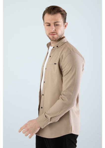 Erkek Gömlek Slim Fit Cepsiz Kot Gömlek