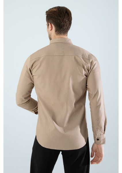 Erkek Gömlek Slim Fit Cepsiz Kot Gömlek