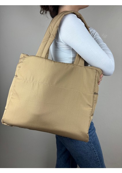 Kadınkumaş Taba Kapitone Dokulu Casual Maxi Boy Omuz Çantası fiyatları