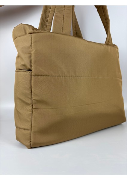 Kadınkumaş Taba Kapitone Dokulu Casual Maxi Boy Omuz Çantası