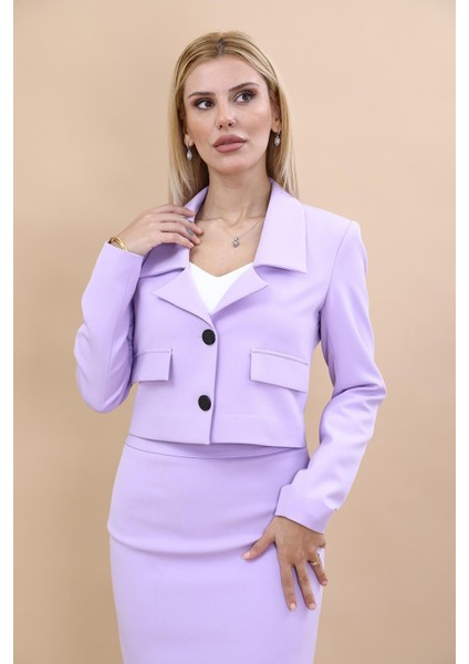 Gömlek Yaka Kısa Ceket-Menekşe