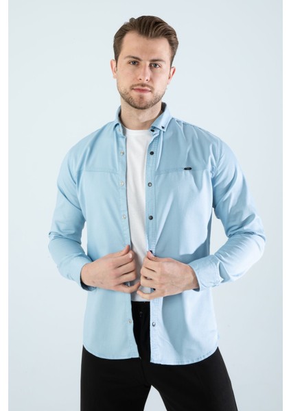 Erkek Gömlek Slim Fit Cepsiz Kot Gömlek