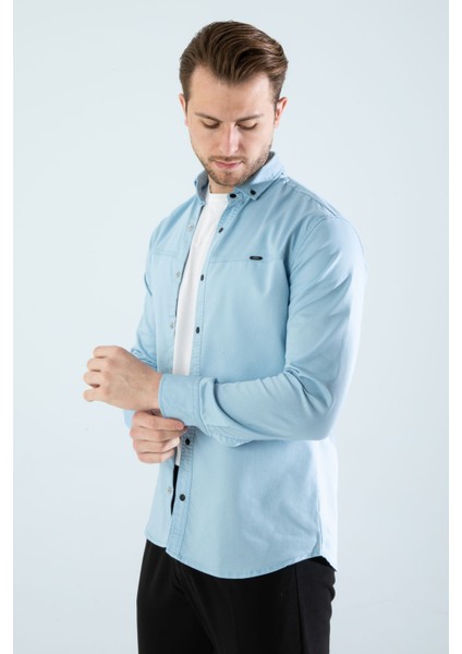 Erkek Gömlek Slim Fit Cepsiz Kot Gömlek