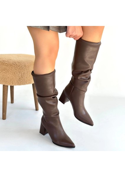 Pitay Kahverengi Cilt Körüklü Topuklu Çizme fırsatları