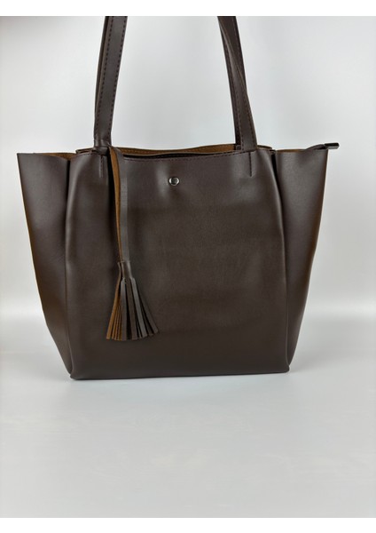 Kadın Suni Deri Kahve Püskül Detaylı Midi Boy Omuz Çantası fiyatları