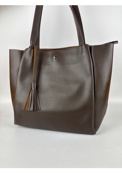 Kadın Suni Deri Kahve Püskül Detaylı Midi Boy Omuz Çantası fırsatları