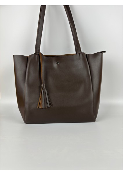 Kadın Suni Deri Kahve Püskül Detaylı Midi Boy Omuz Çantası indirimleri