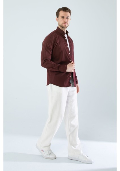 Erkek Gömlek Slim Fit Cepsiz Kot Gömlek