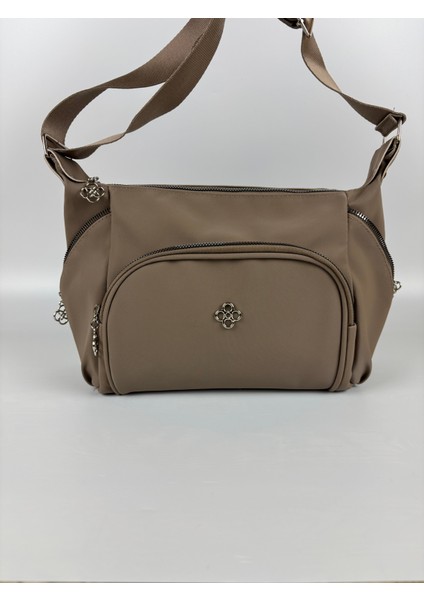 Kadın Suni Deri Bej Çok Gözlü Günlük Midi Boy Omuz Çantası fiyatları