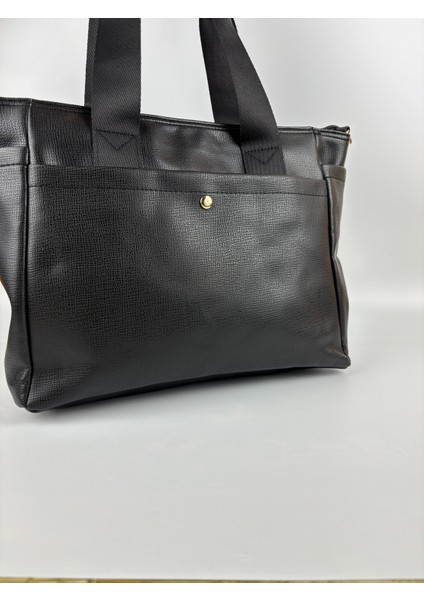 Kadın Suni Deri Siyah Geniş Hacimli Casual Maxi Boy Omuz Çantası