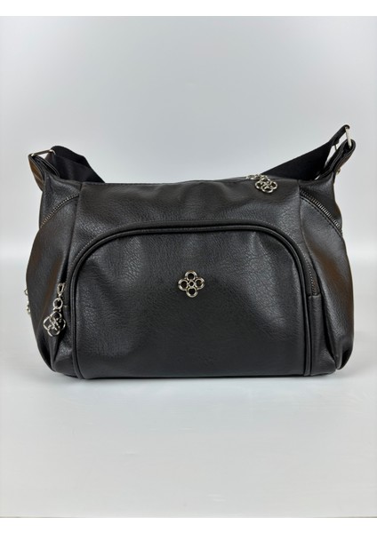 Kadın Suni Deri Siyah Çok Gözlü Günlük Midi Boy Omuz Çantası indirimleri