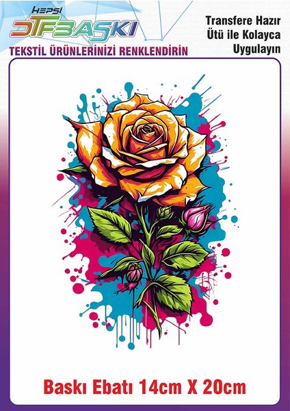Splash Gül Ütü ile Yapışan Kumaş Tekstil Kıyafet Dtf Baskı