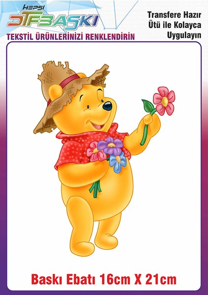Winnie The Pooh Ütü ile Yapışan Kumaş Tekstil Kıyafet Dtf Baskı