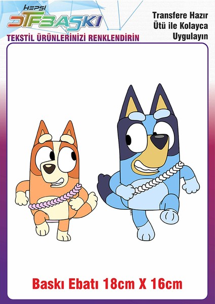 Bluey Temalı Ütü ile Yapışan Kumaş Tekstil Kıyafet Dtf Baskı