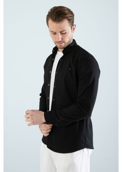 Erkek Gömlek Slim Fit Cepsiz Kot Gömlek
