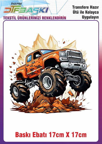 Monster Car Ütü ile Yapışan Kumaş Tekstil Kıyafet Dtf Baskı