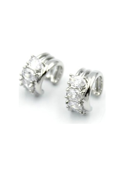 2'li Taşlı Kıkırdak Küpe - Gümüş