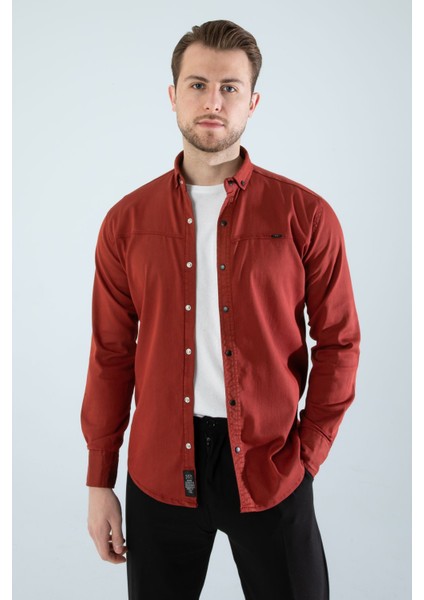 Erkek Gömlek Slim Fit Cepsiz Kot Gömlek