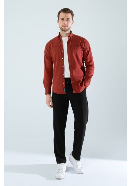 Erkek Gömlek Slim Fit Cepsiz Kot Gömlek