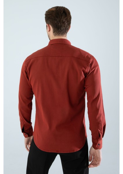 Erkek Gömlek Slim Fit Cepsiz Kot Gömlek