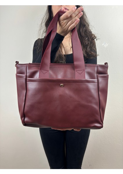 Kadın Suni Deri Bordo Geniş Hacimli Casual Maxi Boy Omuz Çantası fiyatları