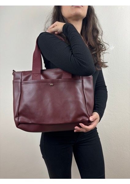 Kadın Suni Deri Bordo Geniş Hacimli Casual Maxi Boy Omuz Çantası modelleri