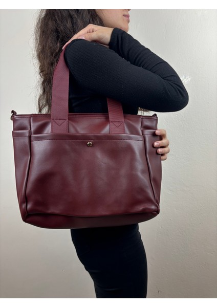 Kadın Suni Deri Bordo Geniş Hacimli Casual Maxi Boy Omuz Çantası fırsatları