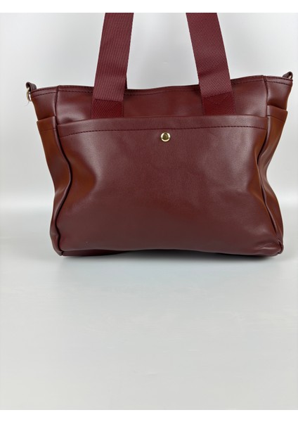 Kadın Suni Deri Bordo Geniş Hacimli Casual Maxi Boy Omuz Çantası indirimleri