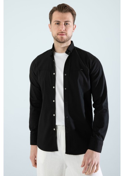 Erkek Gömlek Slim Fit Cepsiz Kot Gömlek