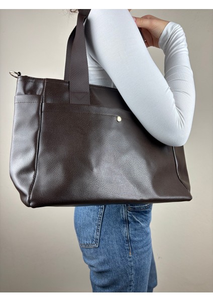 Kadın Suni Deri Kahve Geniş Hacimli Casual Maxi Boy Omuz Çantası fiyatları