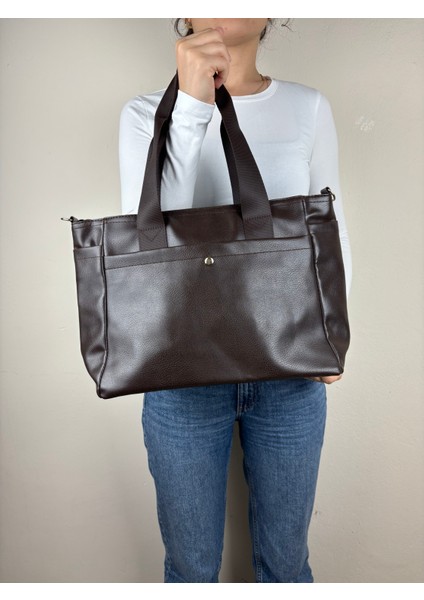 Kadın Suni Deri Kahve Geniş Hacimli Casual Maxi Boy Omuz Çantası fırsatları