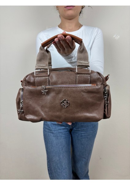 Kadın Suni Deri Kahve Çok Gözlü Casual Midi Boy Omuz Çantası fiyatları