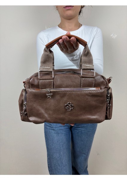 Kadın Suni Deri Kahve Çok Gözlü Casual Midi Boy Omuz Çantası modelleri