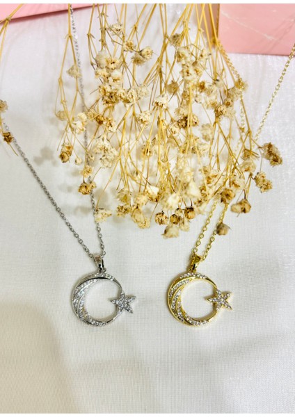 Ay Yıldız Figürlü Çelik Kolye – Altın ve Gümüş Renk Seçenekli, Şık ve Zarif Tasarım fiyatları