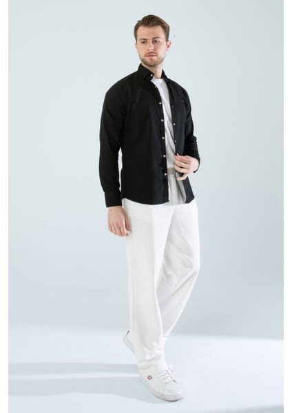 Erkek Gömlek Slim Fit Cepsiz Kot Gömlek