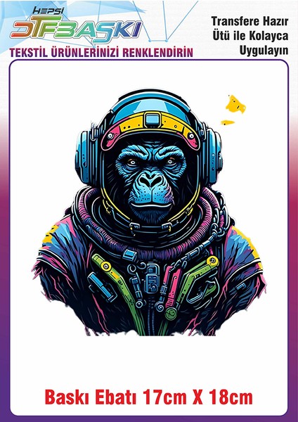Müzik Dinleyen Goril Ütü ile Yapışan Kumaş Tekstil Kıyafet Dtf Baskı