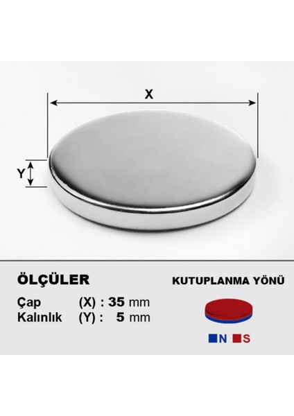[1 Adet] Neodyum Mıknatıs Çap: 35MM Kalınlık: 5mm [D35X5] Ndfeb Güçlü Mıknatıs – Yuvarlak [N088] fiyatları