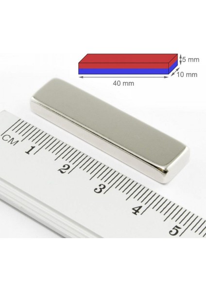 [1 Adet] Neodyum Mıknatıs Boy: 40MM En: 10MM Kalınlık: 5mm [40X10X5] Ndfeb Güçlü Mıknatıs [N107] modelleri