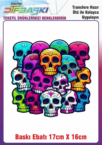 Renkli Kurukafalar Ütü ile Yapışan Kumaş Tekstil Kıyafet Dtf Baskı